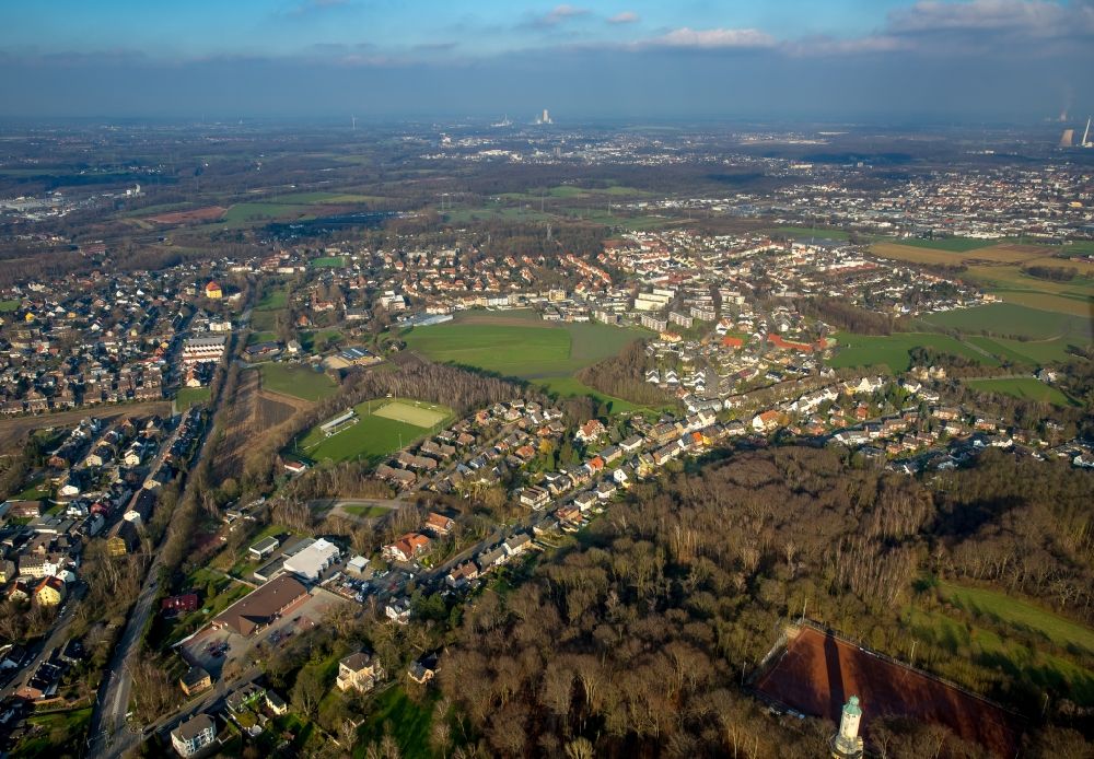 Herne von oben - Ortsteilansicht von Börnig entlang der Sodinger Straße in Herne im Bundesland Nordrhein-Westfalen