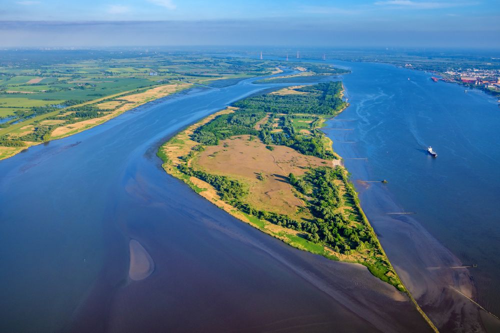 Luftbild Seestermühe - Pagensand Elbinsel am Ufer des Flußverlaufes Elbe in Seestermühe im Bundesland Schleswig-Holstein, Deutschland