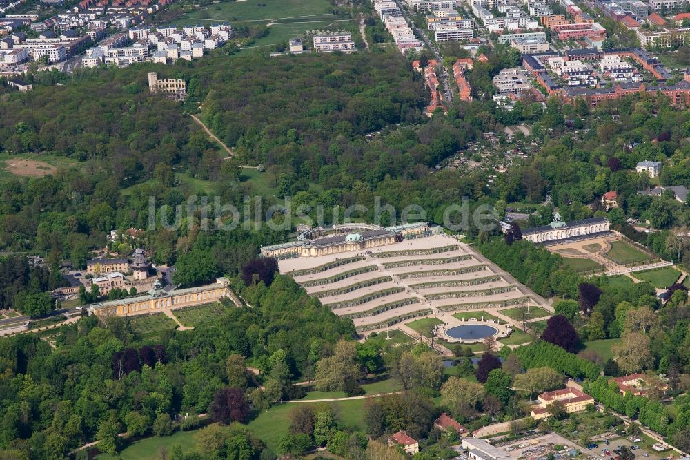 Luftbild Potsdam - Palais des Schloss Sanssouci in Potsdam im Bundesland Brandenburg, Deutschland