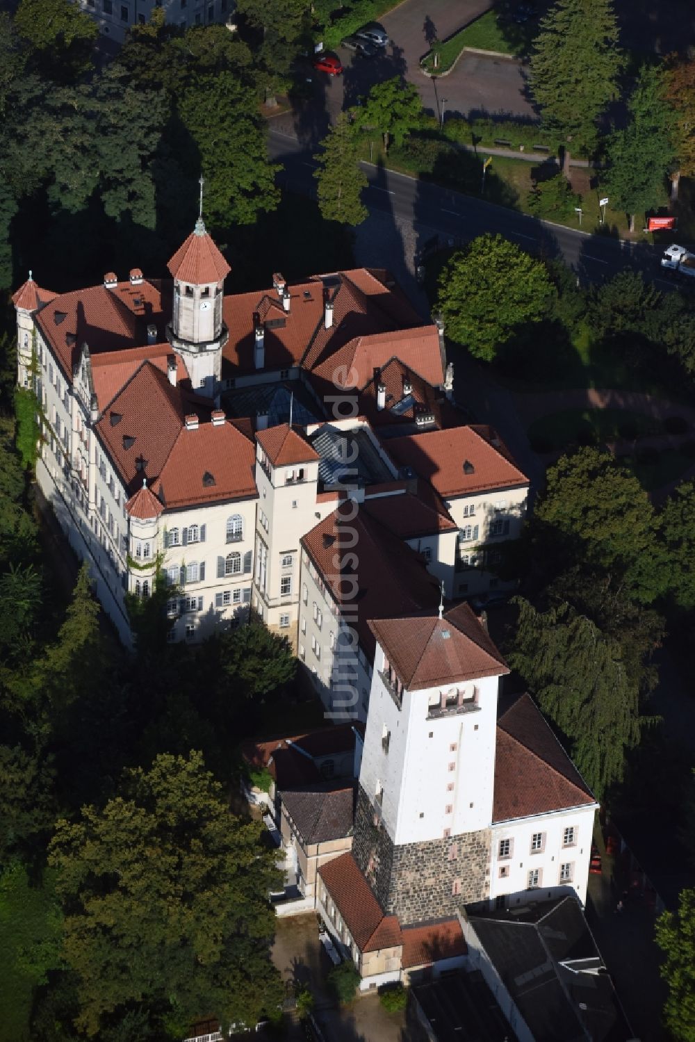 Waldenburg von oben - Palais des Schloss Schloss Waldenburg in Waldenburg im Bundesland Sachsen