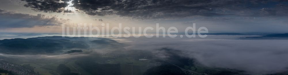 Radolfzell am Bodensee von oben - Panorama mit Bodennebel bei Sonnenaufgang am Bodensee im Ortsteil Stahringen in Radolfzell am Bodensee im Bundesland Baden-Württemberg, Deutschland