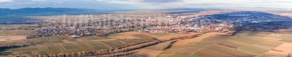 Luftbild Landau in der Pfalz - Panorama Gesamtübersicht und Stadtgebiet mit Außenbezirken und Innenstadtbereich in Landau in der Pfalz im Bundesland Rheinland-Pfalz, Deutschland