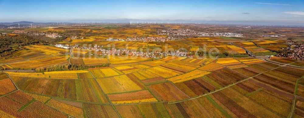 Luftbild Kleinkarlbach - Panorama-Herbstluftbild der Dorf - Ansicht in Kleinkarlbach im Bundesland Rheinland-Pfalz, Deutschland