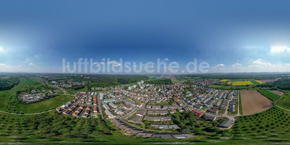 Luftaufnahme Büchig - Panorama Ortsansicht am Rande von landwirtschaftlichen Feldern in Büchig im Bundesland Baden-Württemberg, Deutschland