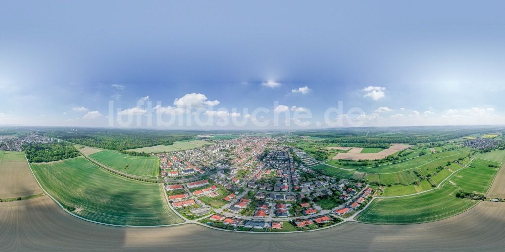 Büchig von oben - Panorama Ortsansicht am Rande von landwirtschaftlichen Feldern in Büchig im Bundesland Baden-Württemberg, Deutschland
