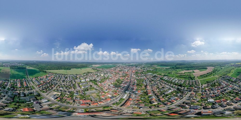 Büchig aus der Vogelperspektive: Panorama Ortsansicht am Rande von landwirtschaftlichen Feldern in Büchig im Bundesland Baden-Württemberg, Deutschland