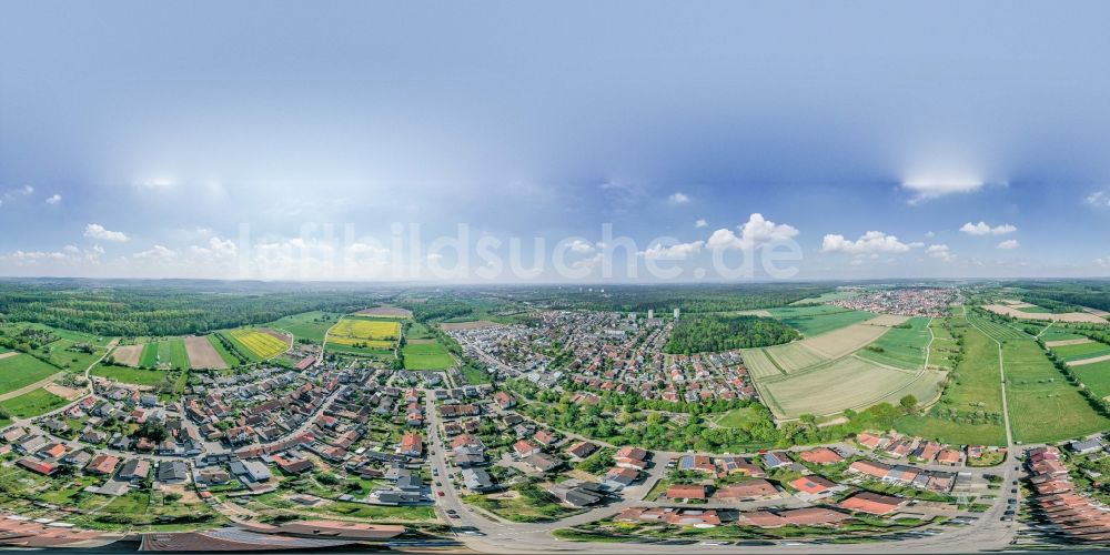 Luftbild Büchig - Panorama Ortsansicht am Rande von landwirtschaftlichen Feldern in Büchig im Bundesland Baden-Württemberg, Deutschland