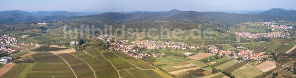 Luftaufnahme Pleisweiler-Oberhofen - Panorama der Wald und Berglandschaft des Pfälzerwald / Haardtrand in Pleisweiler-Oberhofen im Bundesland Rheinland-Pfalz, Deutschland