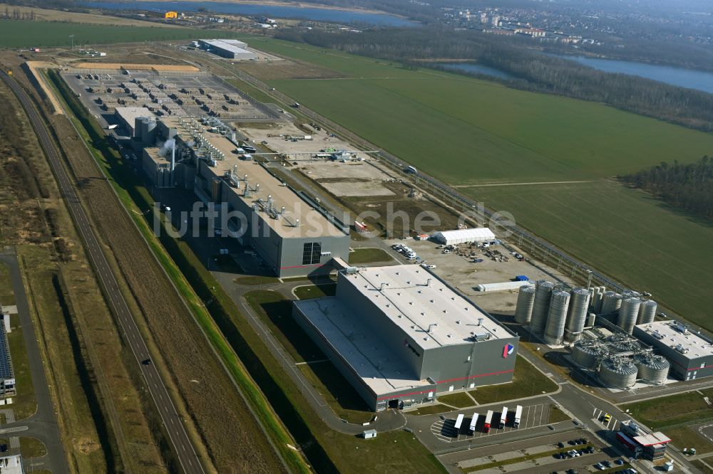 Sandersdorf aus der Vogelperspektive: Papierfabrik der Progroup AG in Sandersdorf - Brehna im Bundesland Sachsen-Anhalt, Deutschland
