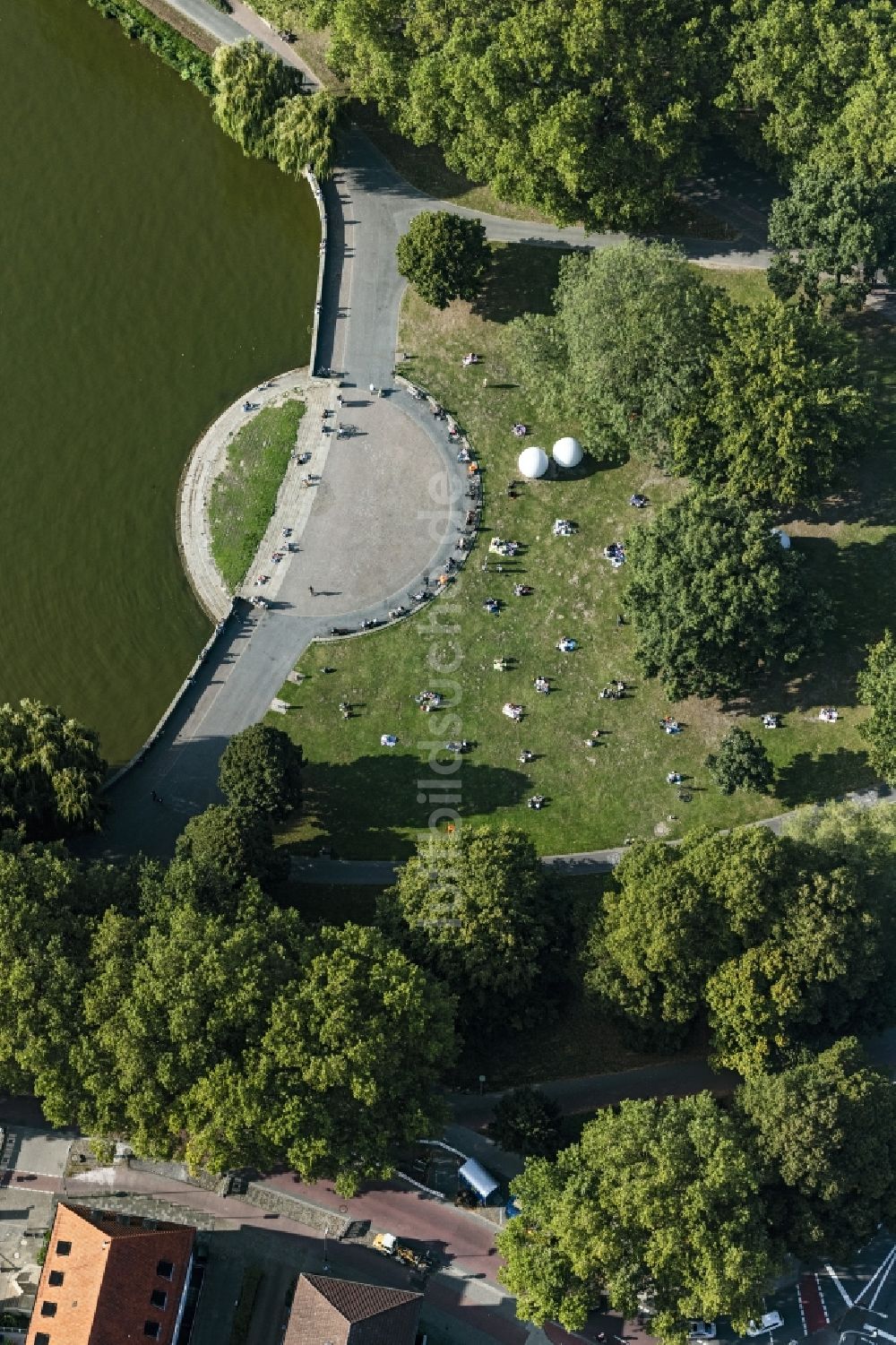 Luftaufnahme Münster - Parkanlage am Aasee in Münster im Bundesland Nordrhein-Westfalen, Deutschland