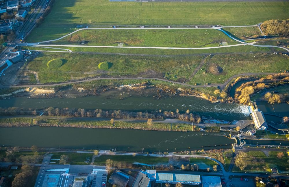 Hamm aus der Vogelperspektive: Parkanlage Erlebnisraum Lippeaue an Fluss Lippe und Datteln-Hamm-Kanal in Hamm im Bundesland Nordrhein-Westfalen, Deutschland