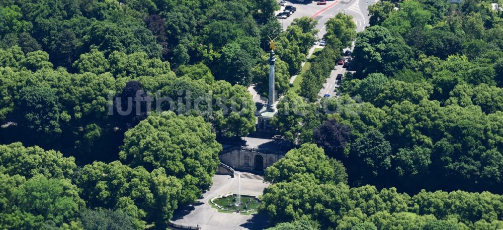 Luftbild München - Parkanlage Friedensengel an der Prinzregentenstraße im Ortsteil Bogenhausen in München im Bundesland Bayern, Deutschland