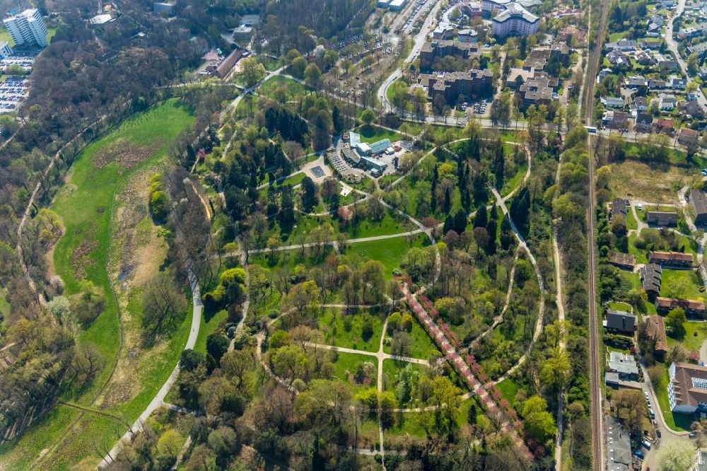 Luftaufnahme Dortmund - Parkanlage und Kirschblütenallee im Ortsteil Rombergpark in Dortmund im Bundesland Nordrhein-Westfalen, Deutschland