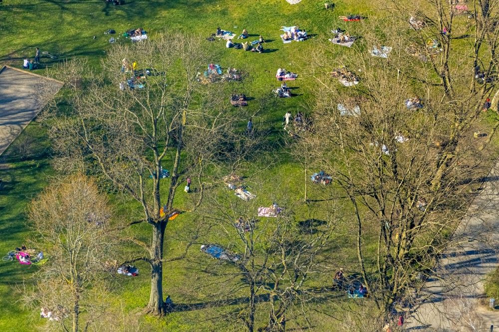Luftbild Dortmund - Parkanlage mit sich sonnenden Menschen im Ortsteil Westpark in Dortmund im Bundesland Nordrhein-Westfalen, Deutschland