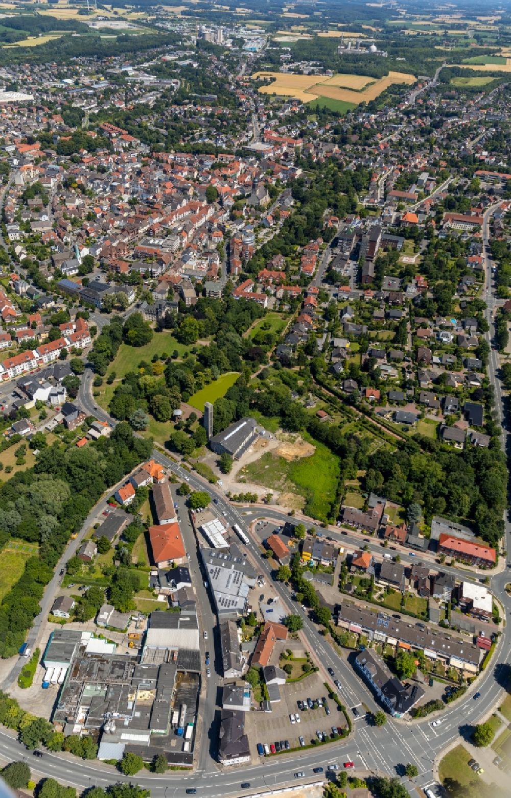 Beckum von oben - Parkanlage Westpark in Beckum im Bundesland Nordrhein-Westfalen, Deutschland