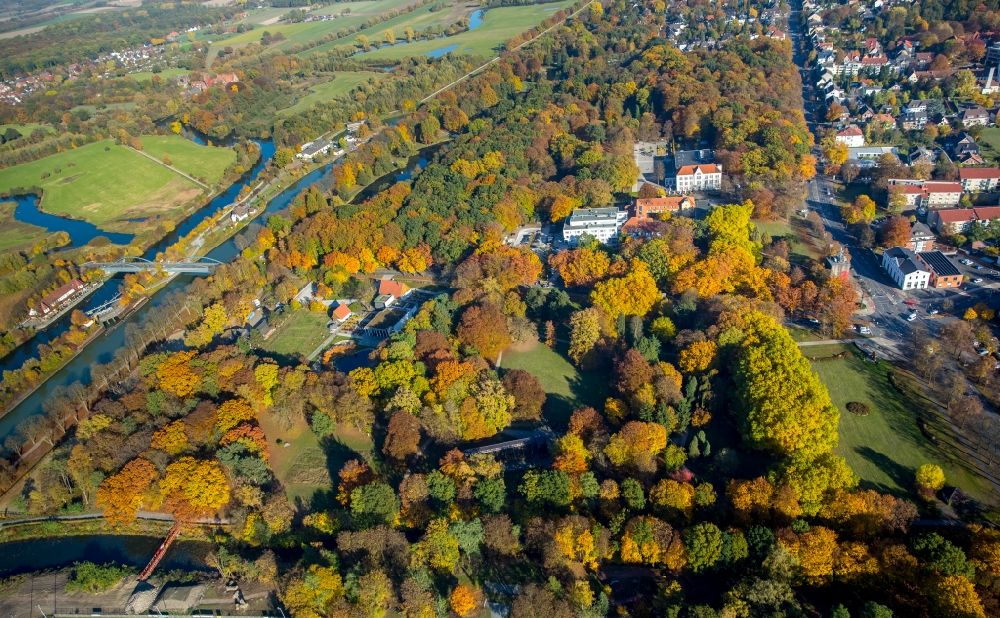 Luftbild Hamm - Parkanlagen des Herbstlichen Kurparks am Ufer des Datteln-Hamm-Kanal in Hamm im Bundesland Nordrhein-Westfalen
