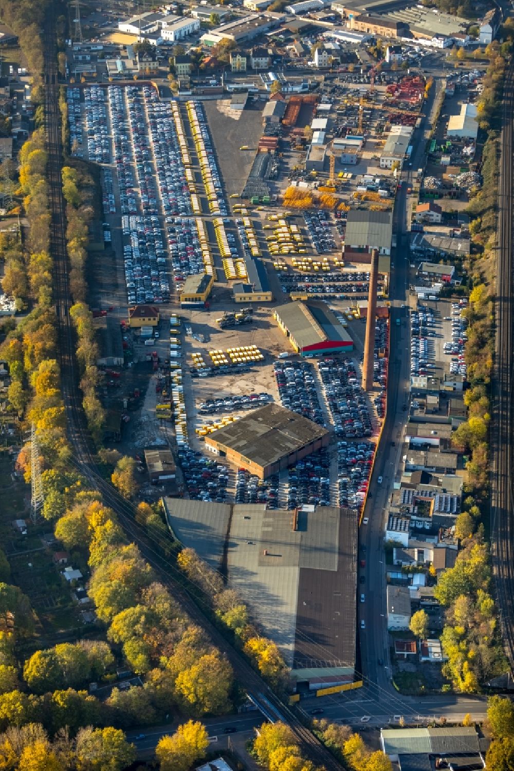 Luftbild Dortmund - Parkplatz und Abstellfläche für Automobile im Ortsteil Eving in Dortmund im Bundesland Nordrhein-Westfalen, Deutschland