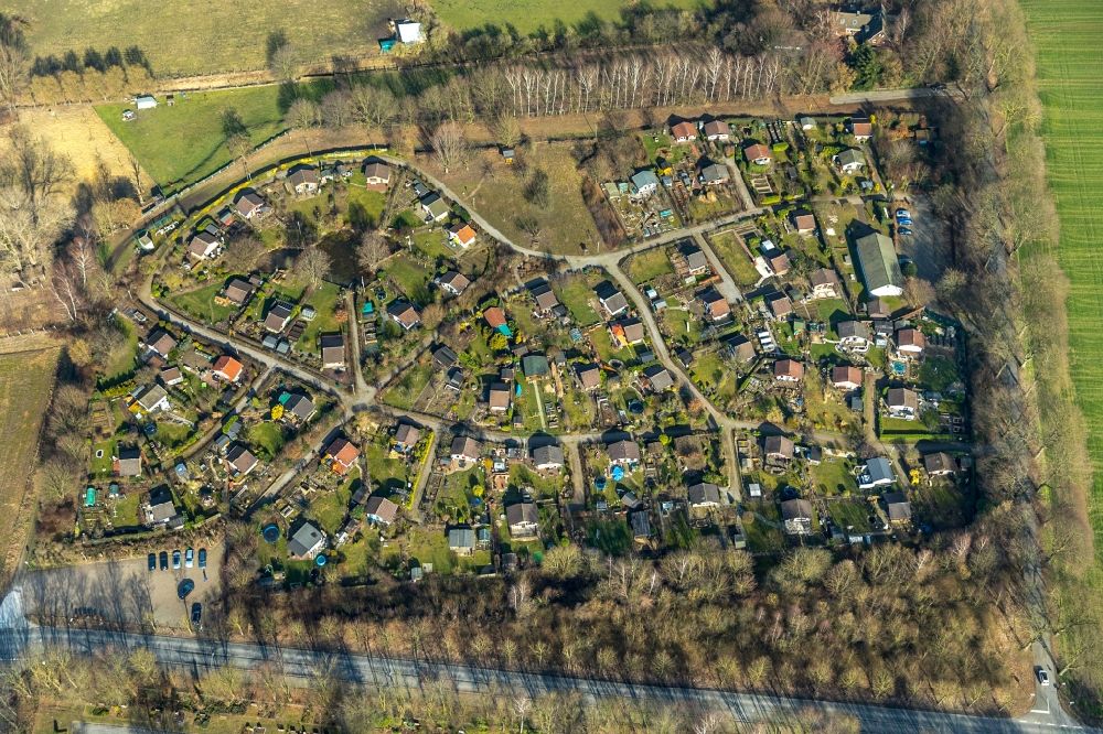 Luftaufnahme Bottrop - Parzellen einer Kleingartenanlage im Ortsteil Kirchhellen in Bottrop im Bundesland Nordrhein-Westfalen, Deutschland