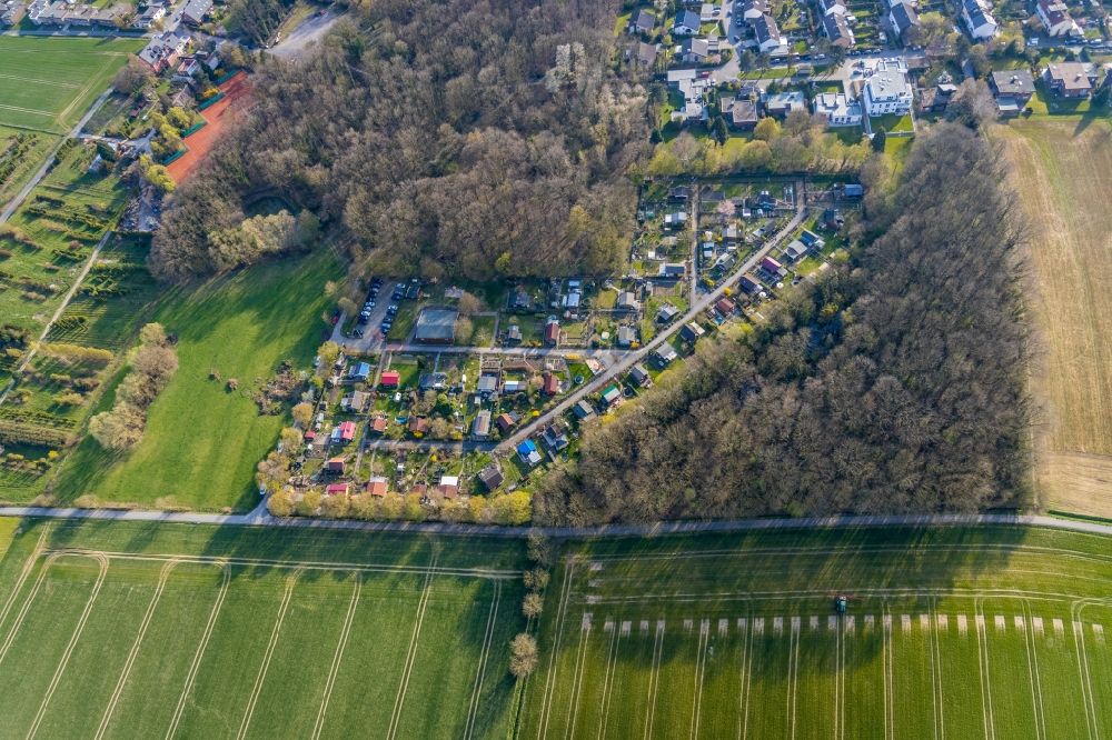 Luftaufnahme Hamm - Parzellen einer Kleingartenanlage Zur Schönen Aussicht in Hamm im Bundesland Nordrhein-Westfalen, Deutschland
