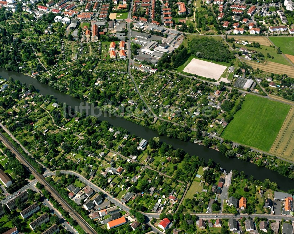 Luftaufnahme Gießen - Parzellen von Kleingartenanlagen an der Lahn in Gießen im Bundesland Hessen, Deutschland