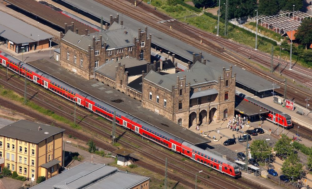 Minden von oben - Personennah- und Fern- Verkehrs Bahnhof Minden (Westfalen) in Minden im Bundesland Nordrhein-Westfalen