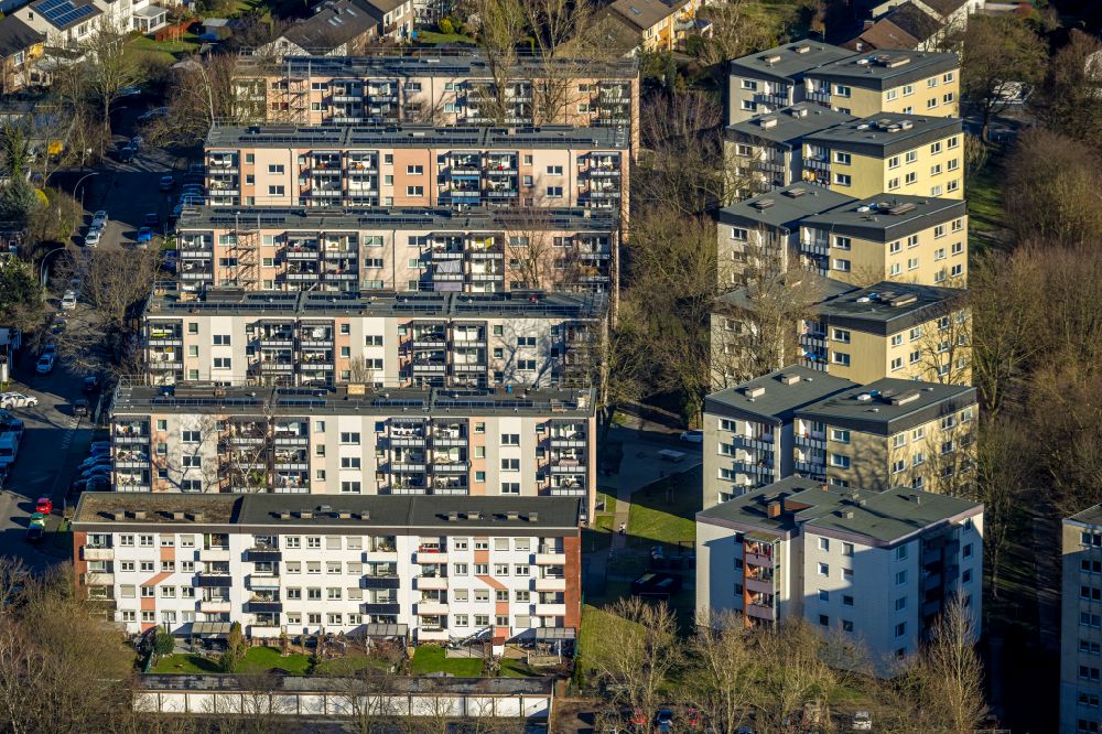 Luftbild Castrop-Rauxel - Plattenbau- Hochhaus- Wohnsiedlung in Castrop-Rauxel im Bundesland Nordrhein-Westfalen, Deutschland