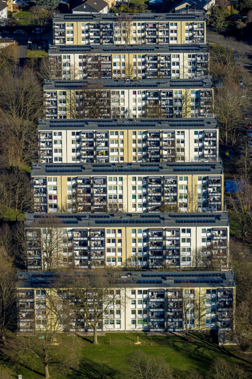 Castrop-Rauxel von oben - Plattenbau- Hochhaus- Wohnsiedlung in Castrop-Rauxel im Bundesland Nordrhein-Westfalen, Deutschland