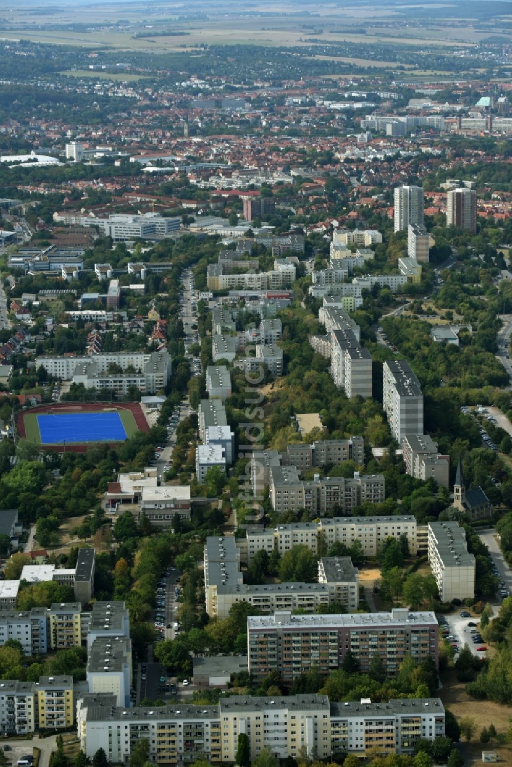Luftbild Erfurt - Plattenbau- Hochhaus- Wohnsiedlung Kranichfelderstraße - Am Herrenberg in Erfurt im Bundesland Thüringen