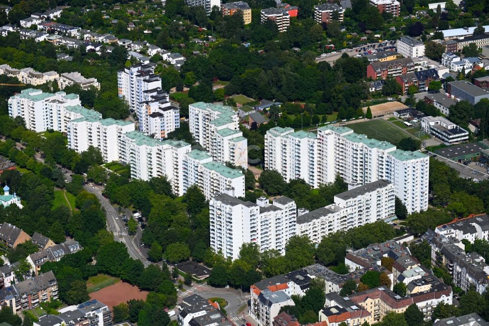 Luftaufnahme Hamburg - Plattenbau- Hochhaus- Wohnsiedlung Lenzsiedlung am Lenzweg in Hamburg, Deutschland