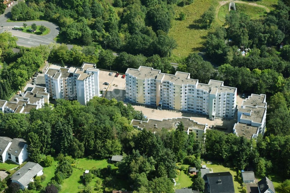 Luftaufnahme Gießen - Plattenbau- Hochhaus- Wohnsiedlung am Unterhof in Gießen im Bundesland Hessen, Deutschland