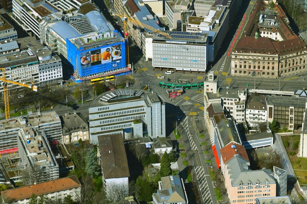 Luftaufnahme Basel - Platz- Ensemble am Aeschenplatz in Basel, Schweiz