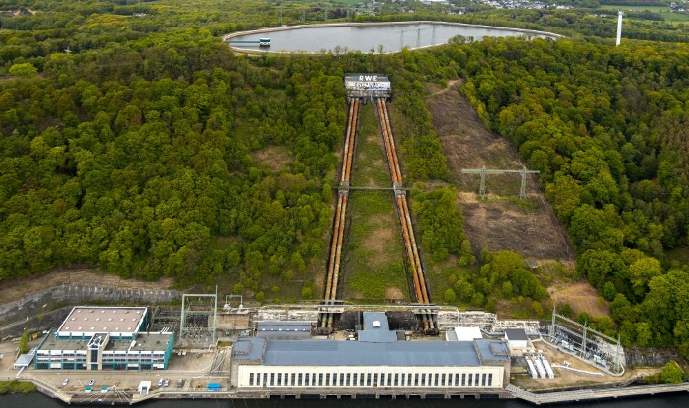 Luftbild Herdecke - Pumpspeicherkraftwerk Koepchenwerk, einem Wasserkraftwerk mit Energie- Speicher am Hengsteysee in Herdecke im Bundesland Nordrhein-Westfalen