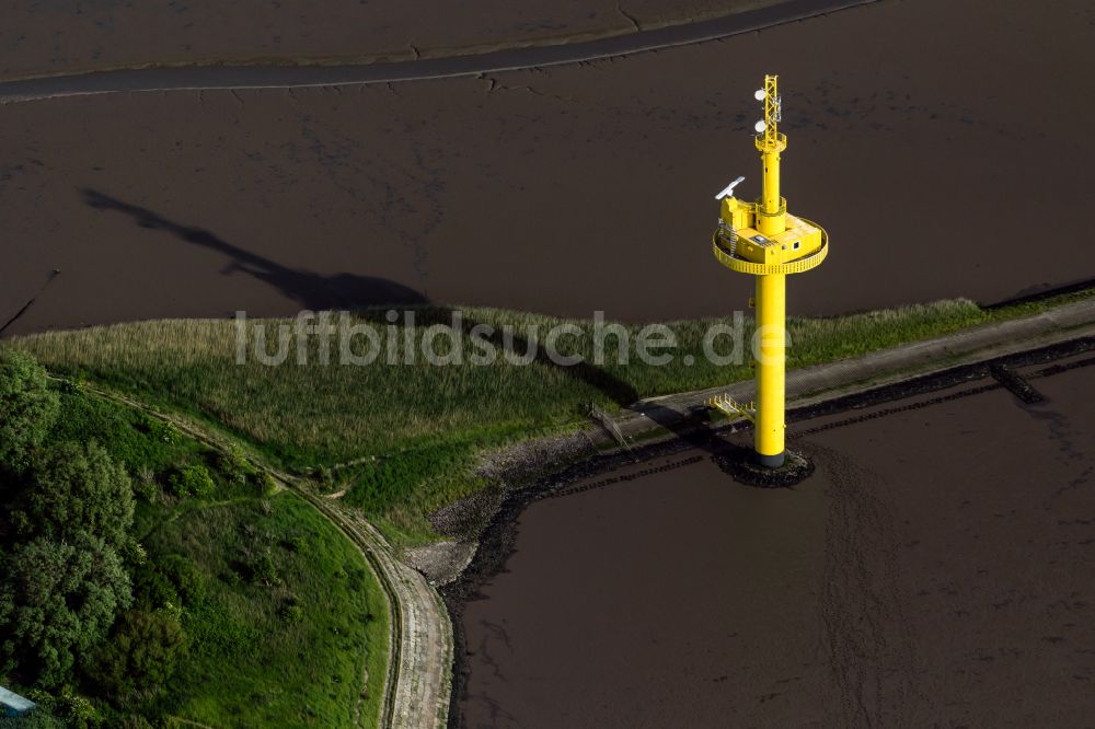 Luftaufnahme Nordenham - Radar- Antennen- Sendeturm und Funkmast der Flugsicherung an der Halbinsel Langlütjen 1 an der Wesermündung in Nordenham im Bundesland Niedersachsen, Deutschland