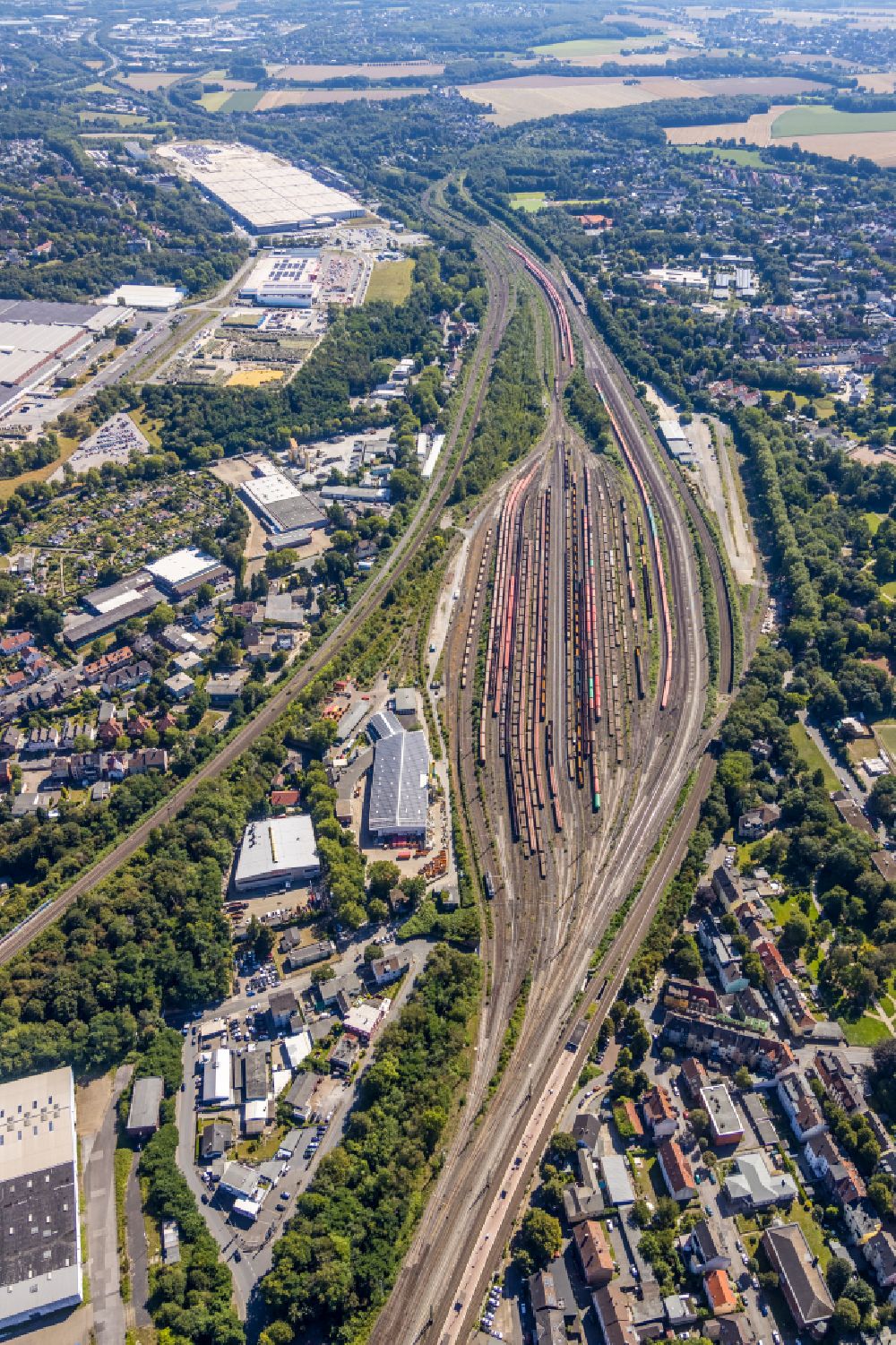 Luftbild Bochum - Rangierbahnhof und Güterbahnhof der Deutschen Bahn in Bochum im Bundesland Nordrhein-Westfalen, Deutschland