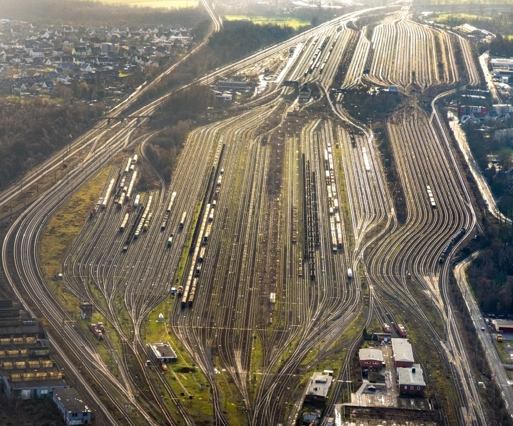 Hamm von oben - Rangierbahnhof und Güterbahnhof der Deutschen Bahn in Hamm im Bundesland Nordrhein-Westfalen, Deutschland