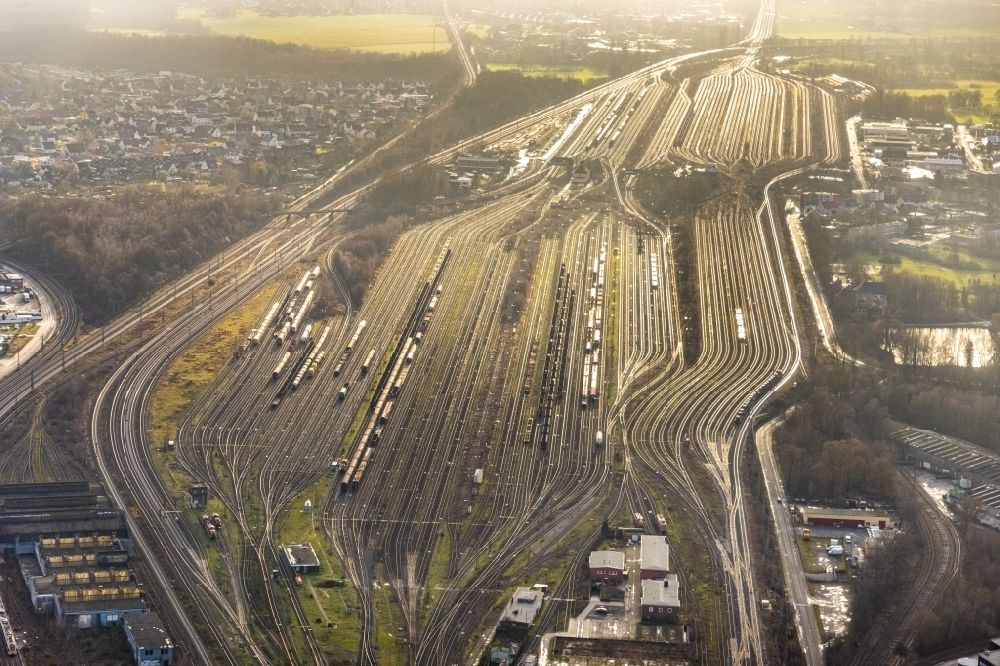 Hamm aus der Vogelperspektive: Rangierbahnhof und Güterbahnhof der Deutschen Bahn in Hamm im Bundesland Nordrhein-Westfalen, Deutschland