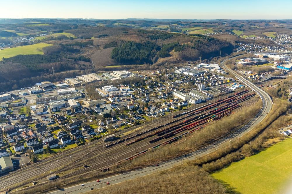 Luftbild Kreuztal - Rangierbahnhof und Güterbahnhof der Deutschen Bahn in Kreuztal im Bundesland Nordrhein-Westfalen, Deutschland
