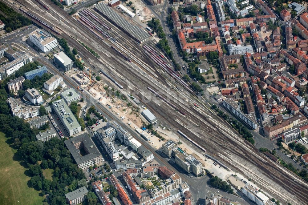 Luftaufnahme Nürnberg - Rangierbahnhof und Güterbahnhof der Deutschen Bahn in Nürnberg im Bundesland Bayern, Deutschland