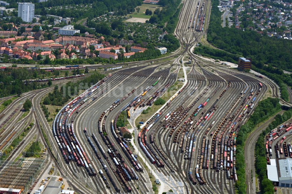Nürnberg von oben - Rangierbahnhof und Güterbahnhof der Deutschen Bahn in Nürnberg im Bundesland Bayern, Deutschland