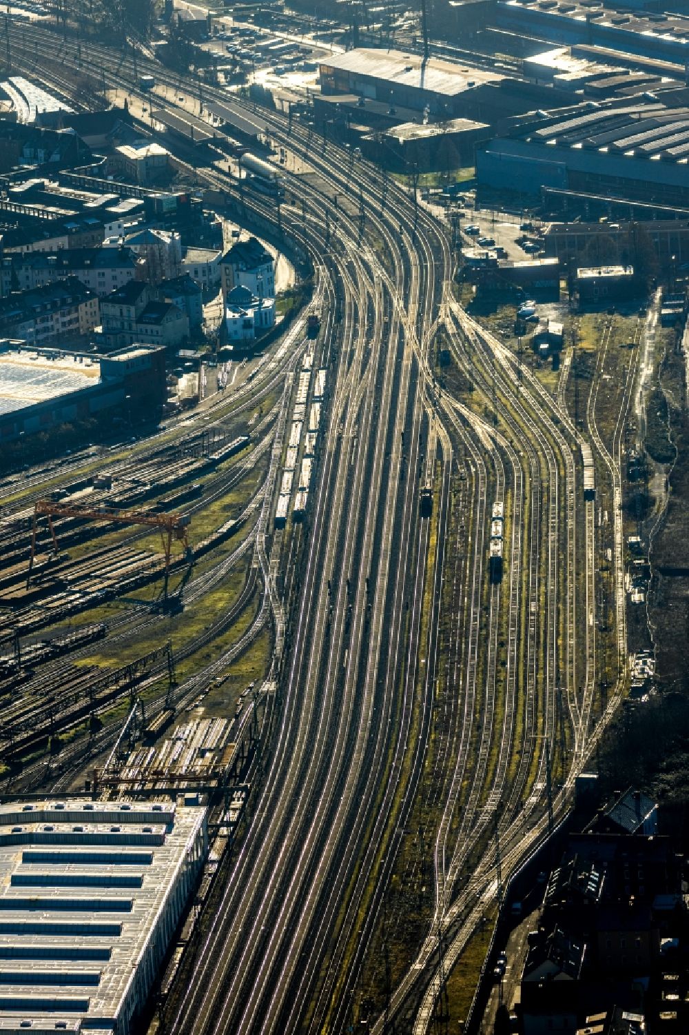 Witten aus der Vogelperspektive: Rangierbahnhof und Güterbahnhof der Deutschen Bahn in Witten im Bundesland Nordrhein-Westfalen, Deutschland