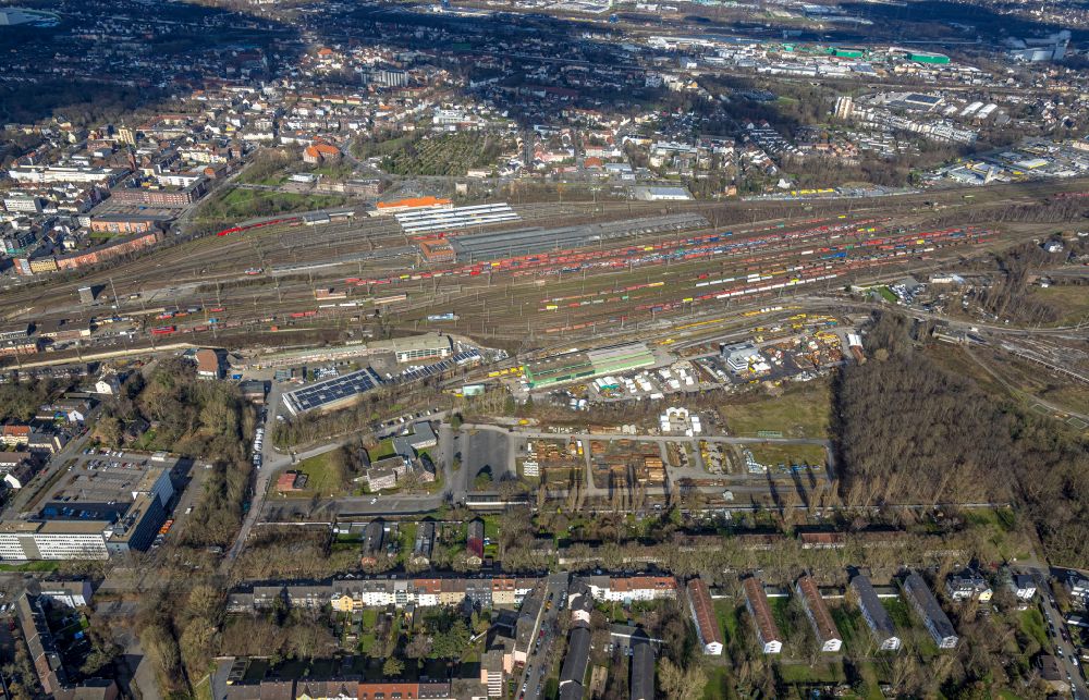 Herne aus der Vogelperspektive: Rangierbahnhof und Güterbahnhof in Herne im Bundesland Nordrhein-Westfalen, Deutschland