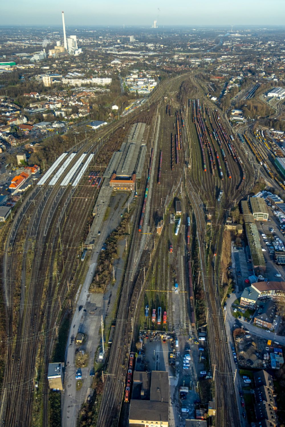 Luftbild Herne - Rangierbahnhof und Schienen des Hauptbahnhofes Wanne-Eickel der Deutschen Bahn in Herne im Bundesland Nordrhein-Westfalen