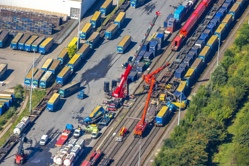 Luftaufnahme Wanne-Eickel - Rangierunfall auf dem Güterbahnhof in Wanne-Eickel im Bundesland Nordrhein-Westfalen, Deutschland