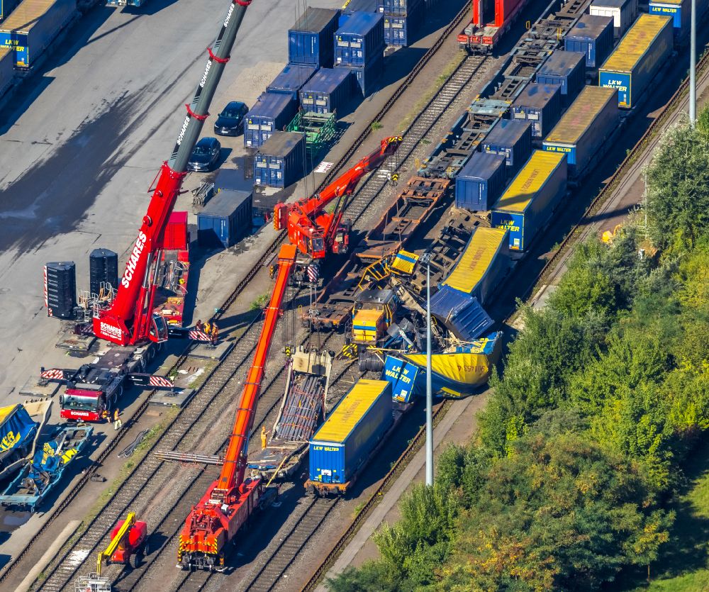 Wanne-Eickel von oben - Rangierunfall auf dem Güterbahnhof in Wanne-Eickel im Bundesland Nordrhein-Westfalen, Deutschland