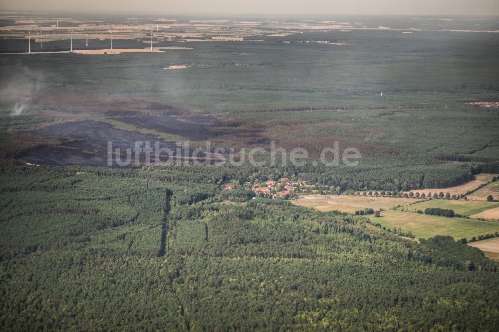 Luftaufnahme Treuenbrietzen - Rauchschwaden eines Brandes im Baumbestand eines Waldgebietes in Bardenitz bei Treuenbrietzen im Bundesland Brandenburg, Deutschland