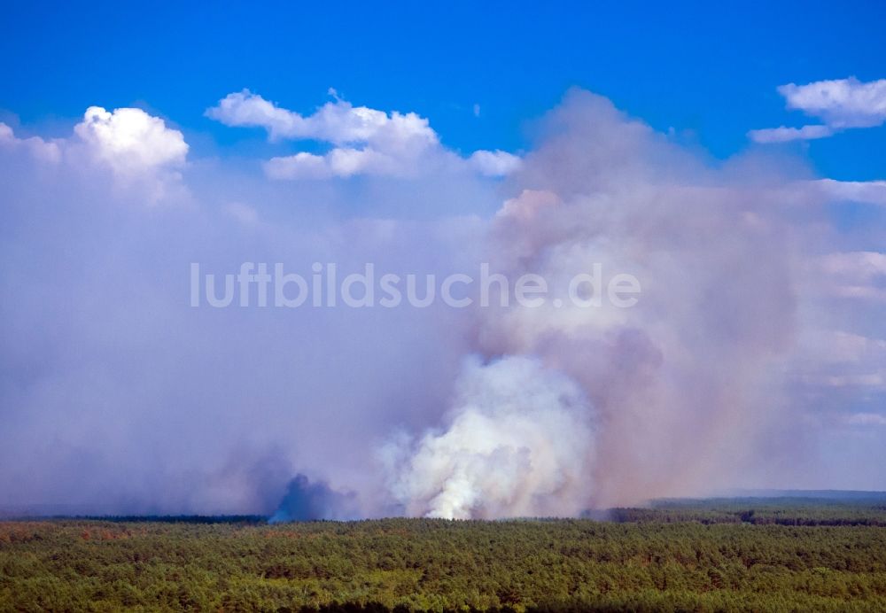 Luftbild Lübtheen - Rauchschwaden eines Brandes im Baumbestand eines Waldgebietes im Ortsteil Brömsenberg in Lübtheen im Bundesland Mecklenburg-Vorpommern, Deutschland