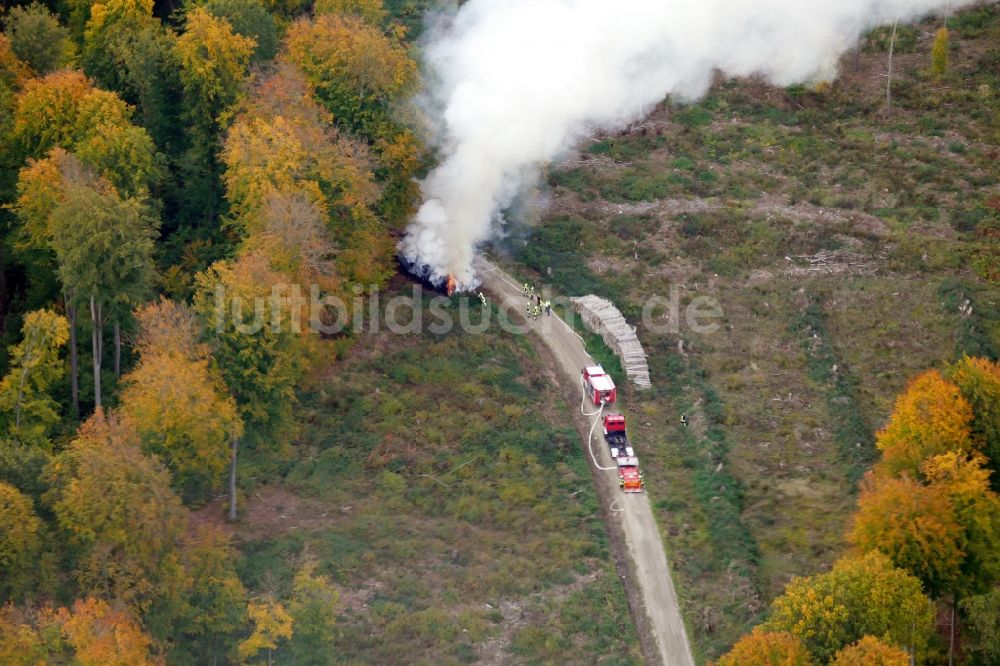 Luftbild Staufenberg - Rauchschwaden eines Brandes im Baumbestand eines Waldgebietes in Staufenberg im Bundesland Niedersachsen, Deutschland