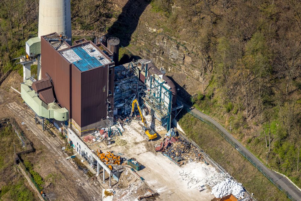 Luftaufnahme Herdecke - Rückbauarbeiten am HKW Heizkraftwerk und Kohlekraftwerk Cuno Kraftwerk in Herdecke im Bundesland Nordrhein-Westfalen, Deutschland