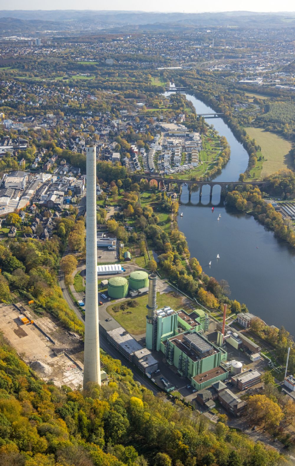 Luftbild Herdecke - Rückbauarbeiten am HKW Heizkraftwerk und Kohlekraftwerk Cuno Kraftwerk in Herdecke im Bundesland Nordrhein-Westfalen, Deutschland