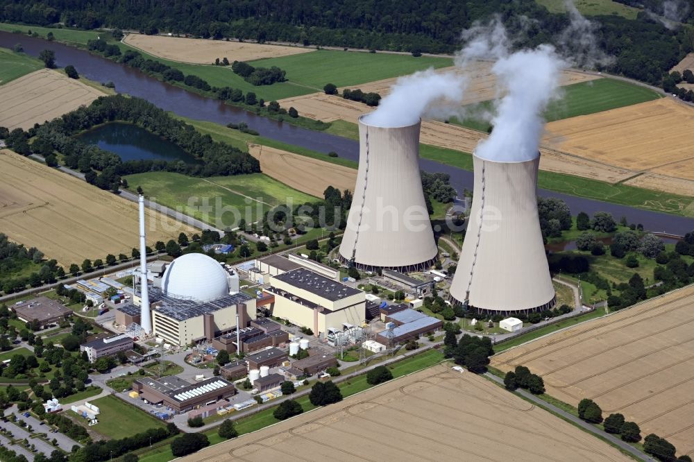 Luftbild Emmerthal - Reaktorblöcke und Anlagen des AKW - KKW Kernkraftwerk in Emmerthal im Bundesland Niedersachsen, Deutschland